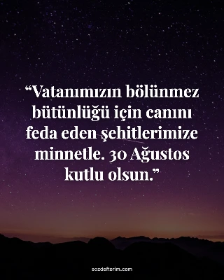 Vatanımızın bölünmez bütünlüğü için canını feda eden şehitlerimize minnetle. 30 Ağustos kutlu olsun.