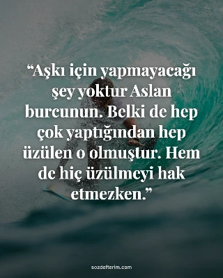 Aşkı için yapmayacağı şey yoktur Aslan burcunun. Belki de hep çok yaptığından hep üzülen o…