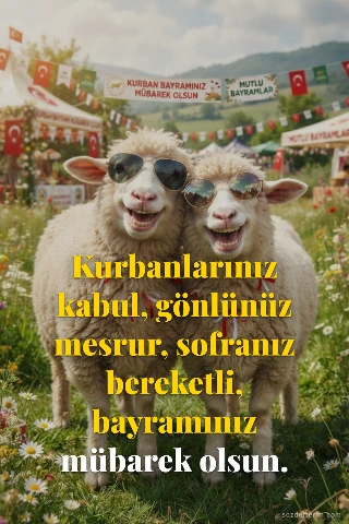 Kurbanlarınız kabul, gönlünüz mesrur, sofranız bereketli, bayramınız mübarek olsun.
