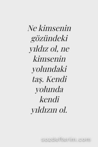 Ne kimsenin gözündeki yıldız ol, ne kimsenin yolundaki taş. Kendi yolunda kendi yıldızın ol.